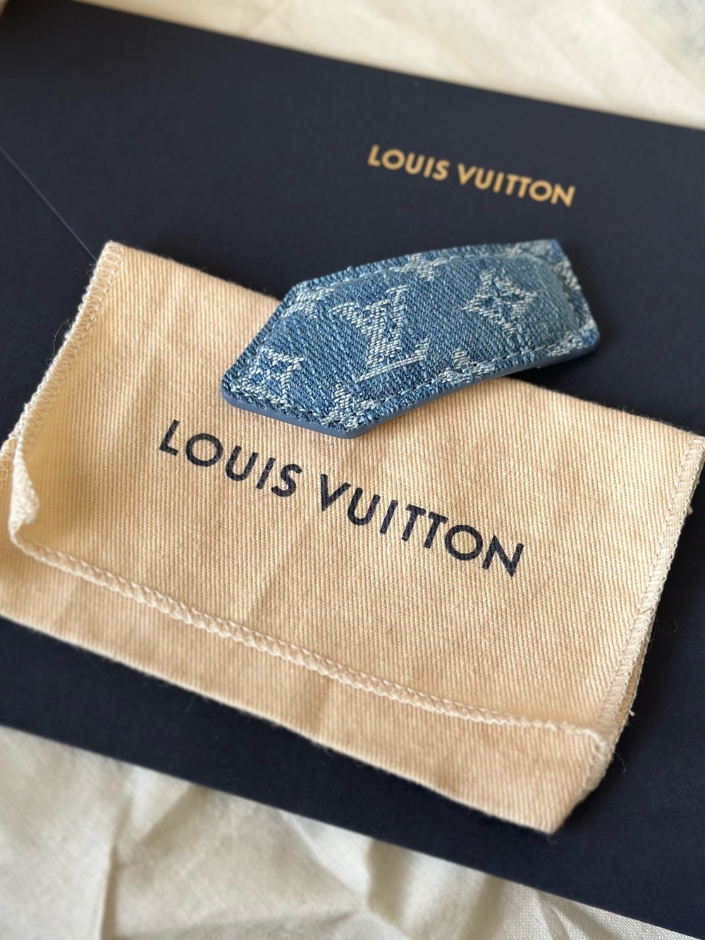 Rare LOUIS VUITTON LV Backstage Denim Monogram Hair Clip Barrette Accessory $655